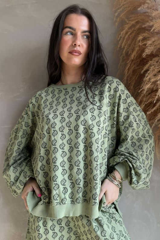 Indira Lantern Sleeve Sweatshirt Matcha & Moss